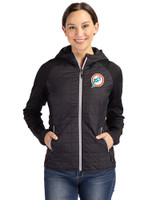 Miami Dolphins Historic Cutter & Buck Rainier Recycled Insulated Hybrid Puffer Womens Full Zip Jacket Black Front