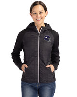 Minnesota Vikings NFL Helmet Cutter & Buck Rainier Primaloft Womens Eco Full Zip Hybrid Jacket Black Front