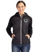 Las Vegas Raiders Historic Cutter & Buck Rainier Primaloft Womens Eco Full Zip Hybrid Jacket Black Front
