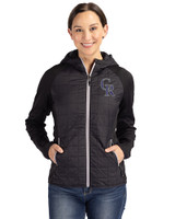 Colorado Rockies Cutter & Buck Rainier Primaloft Womens Eco Full Zip Hybrid Jacket Black Front