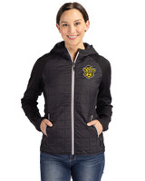 Missouri Tigers College Vault Cutter & Buck Rainier Recycled Insulated Hybrid Puffer Womens Full Zip Jacket Black Front