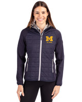 Michigan Wolverines Alumni Cutter & Buck Rainier Primaloft Womens Eco Full Zip Hybrid Jacket Dark Navy Front