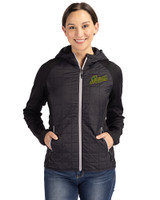 George Mason Patriots College Vault Cutter & Buck Rainier Primaloft Womens Eco Full Zip Hybrid Jacket Black Front