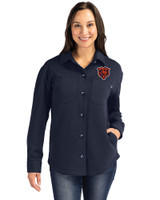 Chicago Bears Historic Cutter & Buck Roam Epic Versatility Recycled Womens Shirt Jacket Navy Blue Front