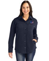 Washington Commanders Americana Cutter & Buck Roam Epic Versatility Recycled Womens Shirt Jacket Navy Blue Front