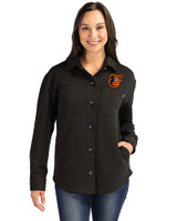 Baltimore Orioles Cutter & Buck Roam Epic Versatility Recycled Womens Shirt Jacket Black Front