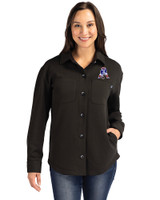 New England Patriots Historic Cutter & Buck Roam Epic Versatility Recycled Womens Shirt Jacket Black Front