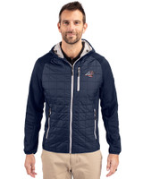Carolina Panthers Americana Cutter & Buck Rainier Recycled Insulated Hybrid Puffer Mens Full Zip Jacket Dark Navy Front