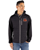 Cincinnati Bengals Cutter & Buck Rainier Primaloft Mens Eco Full Zip Hybrid Jacket Black Front