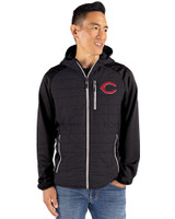 Cincinnati Reds Cutter & Buck Rainier Primaloft Mens Eco Full Zip Hybrid Jacket Black Front