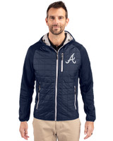 Atlanta Braves Cutter & Buck Rainier Primaloft Mens Eco Full Zip Hybrid Jacket Dark Navy Front
