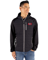 San Francisco 49ers Historic Cutter & Buck Rainier Primaloft Mens Eco Full Zip Hybrid Jacket Black Front