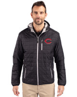 Cincinnati Reds Cutter & Buck Rainier Primaloft Eco Mens Full Zip Hooded Jacket Black Front