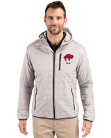 Buffalo Bills Historic Cutter & Buck Rainier Primaloft Eco Mens Full Zip Hooded Jacket Polished Medium Gray Front