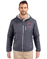 Chicago Cubs Cutter & Buck Rainier Primaloft Eco Mens Full Zip Hooded Jacket Anthracite Melange Front