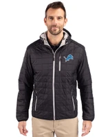 Detroit Lions Cutter & Buck Rainier Primaloft Eco Mens Full Zip Hooded Jacket Black Front