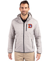 Denver Broncos Historic Cutter & Buck Rainier Primaloft Eco Mens Full Zip Hooded Jacket Polished Medium Gray Front