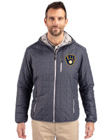 Milwaukee Brewers Cutter & Buck Rainier Primaloft Eco Mens Full Zip Hooded Jacket Anthracite Melange Front