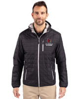 Louisville Cardinals Alumni Cutter & Buck Rainier Primaloft Eco Mens Full Zip Hooded Jacket Black Front