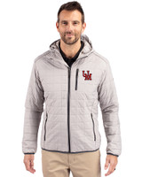 Ole Miss Rebels College Vault Cutter & Buck Rainier Primaloft Eco Mens Full Zip Hooded Jacket Polished Medium Gray Front