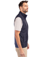 New Hampshire Wildcats College Vault Cutter & Buck Stealth Hybrid Quilted Mens Big and Tall Windbreaker Vest Liberty Navy Side