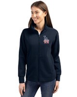 Los Angeles Dodgers Stars & Stripes Cutter & Buck Roam Epic Versatility Full Zip Recycled Womens Jacket Navy Blue Front