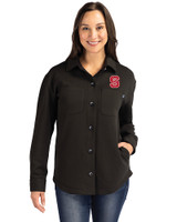NC State Wolfpack Cutter & Buck Roam Epic Versatility Recycled Womens Shirt Jacket Black Front