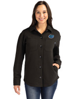 Florida Gators Cutter & Buck Roam Epic Versatility Recycled Womens Shirt Jacket Black Front