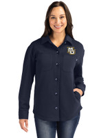 Marquette Golden Eagles Cutter & Buck Roam Epic Versatility Recycled Womens Shirt Jacket Navy Blue Front