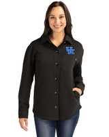 Kentucky Wildcats Cutter & Buck Roam Epic Versatility Recycled Womens Shirt Jacket Black Front