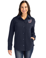 Washington Nationals Stars & Stripes Cutter & Buck Roam Epic Versatility Recycled Womens Shirt Jacket Navy Blue Front
