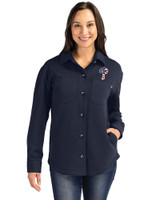 Philadelphia Phillies Stars & Stripes Cutter & Buck Roam Epic Versatility Recycled Womens Shirt Jacket Navy Blue Front