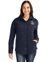 San Diego Padres Stars & Stripes Cutter & Buck Roam Epic Versatility Recycled Womens Shirt Jacket Navy Blue Front