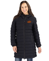 Oklahoma State Cowboys Cutter & Buck Mission Ridge Repreve Eco Insulated Womens Long Puffer Jacket Black Front