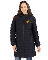 Bowie State Bulldogs Cutter & Buck Mission Ridge Repreve Eco Insulated Womens Long Puffer Jacket Black Front
