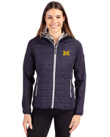Michigan Wolverines Cutter & Buck Rainier Primaloft Womens Eco Full Zip Hybrid Jacket Dark Navy Front