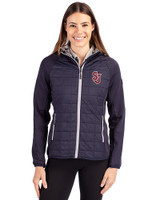 St Johns Red Storm Cutter & Buck Rainier Primaloft Womens Eco Full Zip Hybrid Jacket Dark Navy Front
