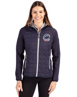 Chicago Cubs Stars & Stripes Cutter & Buck Rainier Primaloft Womens Eco Full Zip Hybrid Jacket Dark Navy Front