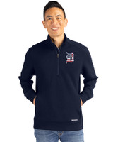 Detroit Tigers Stars & Stripes Cutter & Buck Roam Epic Versatility Recycled Quarter Zip Mens Pullover Navy Blue Front