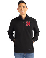 Nebraska Cornhuskers Cutter & Buck Roam Recycled Buttery-Soft Knit Mens Quarter Zip Jacket Black Front