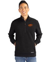Oklahoma State Cowboys Cutter & Buck Roam Epic Versatility Recycled Quarter Zip Mens Pullover Black Front