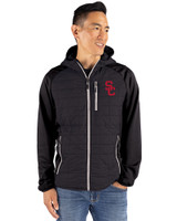 USC Trojans Cutter & Buck Rainier Recycled Insulated Hybrid Puffer Mens Full Zip Jacket Black Front