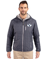 Brigham Young Cougars Cutter & Buck Rainier Primaloft Eco Mens Full Zip Hooded Jacket Anthracite Melange Front