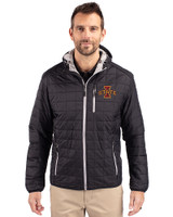Iowa State Cyclones Cutter & Buck Rainier Primaloft Eco Mens Full Zip Hooded Jacket Black Front