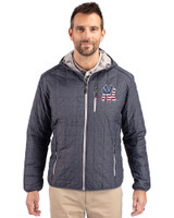 New York Yankees Stars & Stripes Cutter & Buck Rainier Primaloft Eco Mens Full Zip Hooded Jacket Anthracite Melange Front