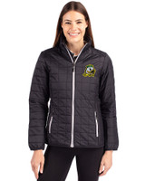 Oregon Ducks Cutter & Buck Rainier PrimaLoft®  Womens Eco Insulated Full Zip Puffer Jacket Black Front