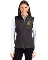 Oregon Ducks Cutter & Buck Mainsail Sweater Knit Womens Full Zip Vest Charcoal Heather Front