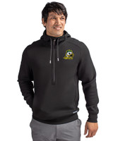 Oregon Ducks Cutter & Buck Roam Epic Versatility Half Zip Recycled Mens Hooded Pullover Black Front
