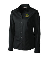 Oregon Ducks Cutter & Buck Epic Easy Care Fine Twill Womens Long Sleeve Dress Shirt Black Mannequin