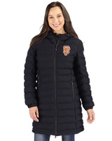 San Francisco Giants City Connect Cutter & Buck Mission Ridge Repreve Eco Insulated Womens Long Puffer Jacket Black Front
